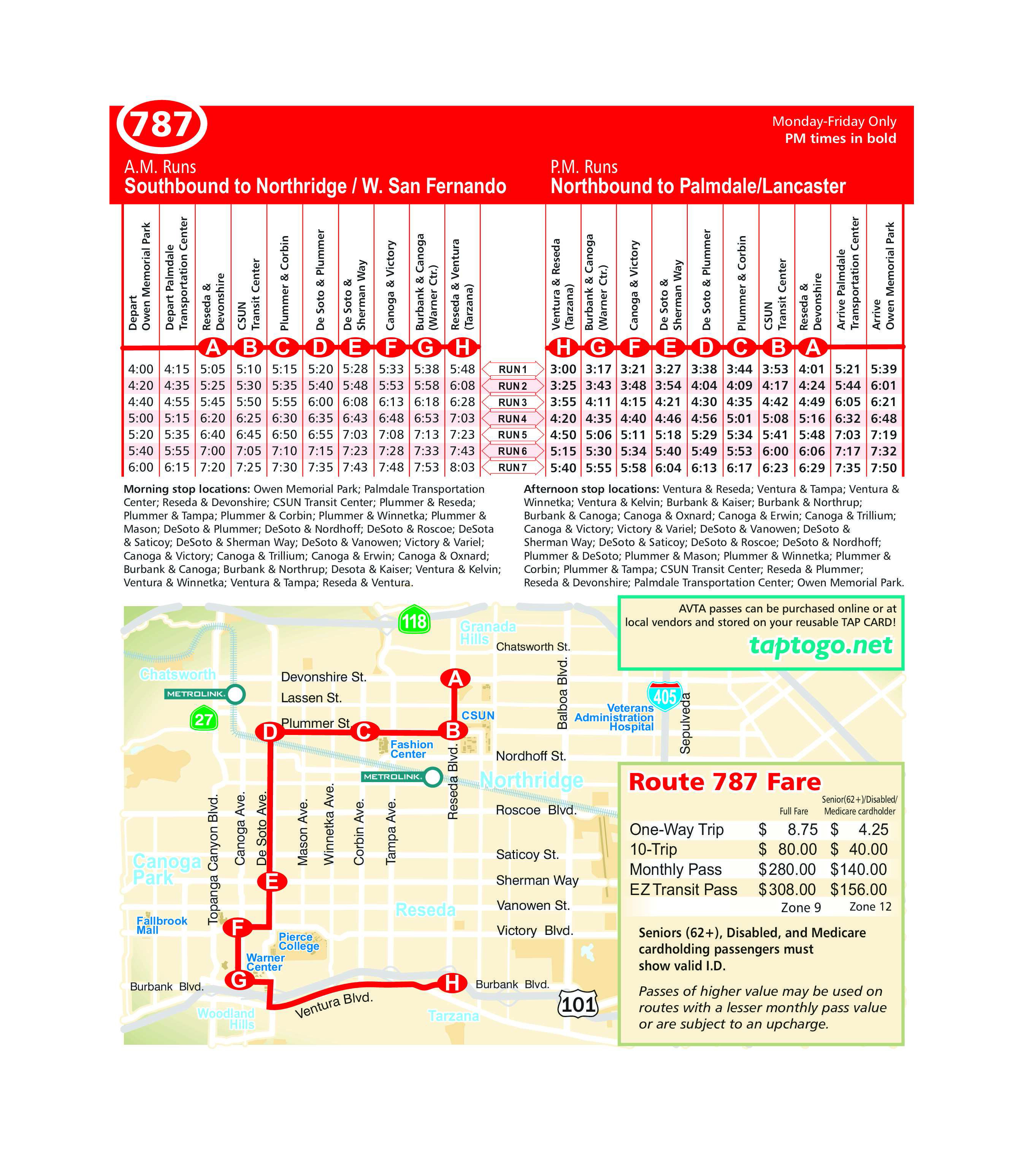 Bus Schedule 787 West San Fernando Valley Bus Schedule USA
