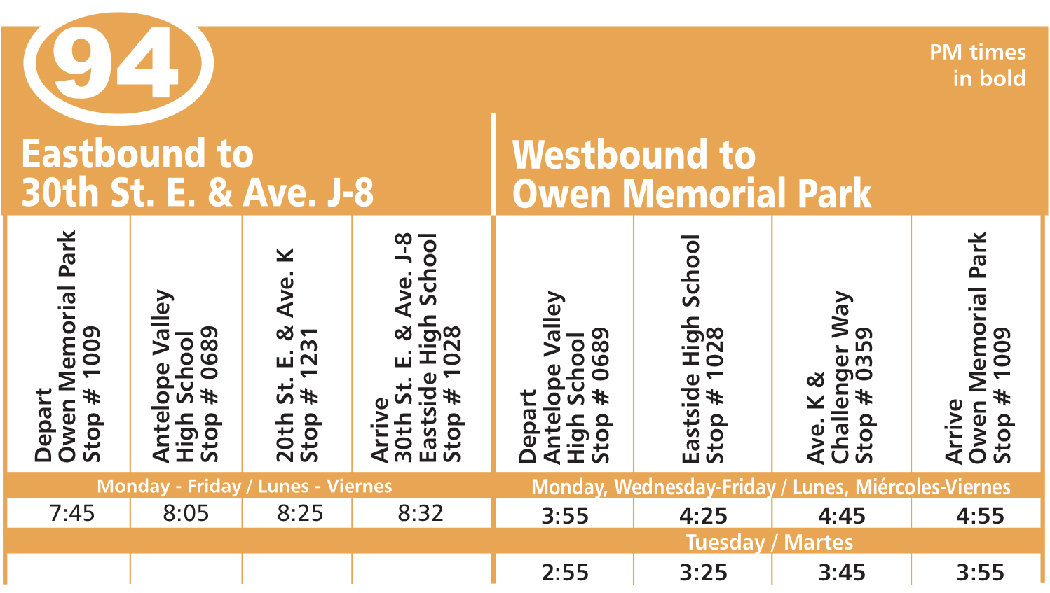 94 Special Schedule