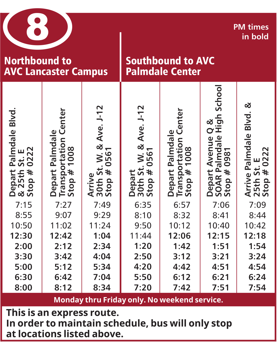 Route 8 Schedule