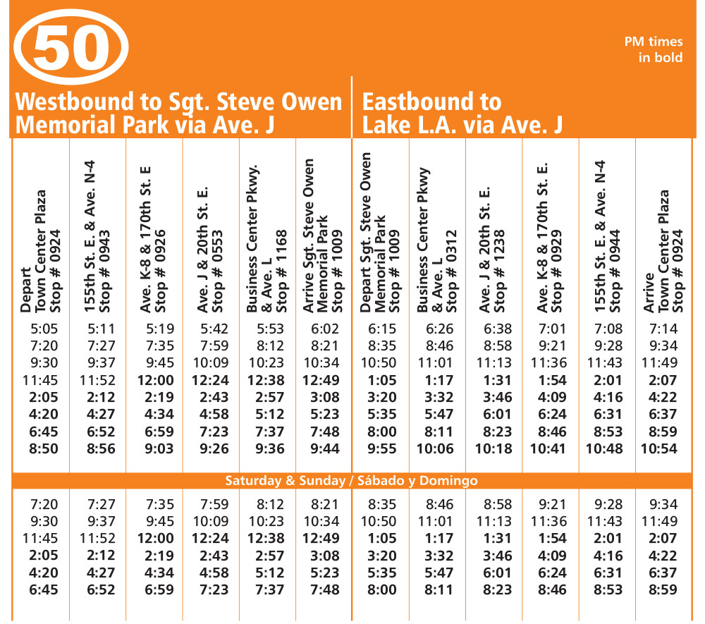 Route 50 Schedule