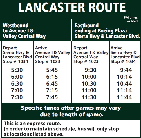 Lancaster Route Schedule