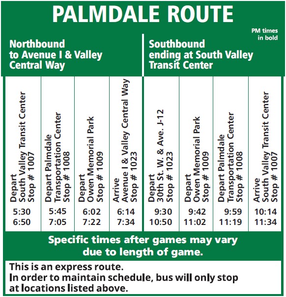 Palmdale Route Schedule