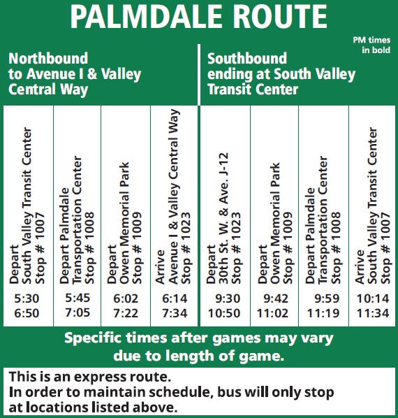 Palmdale Route Schedule