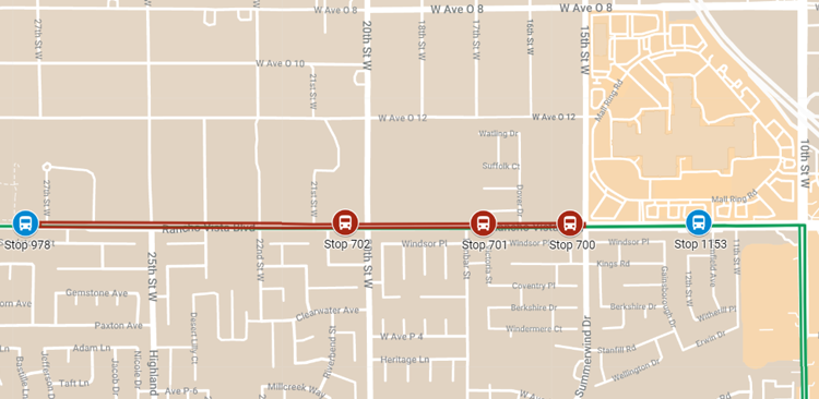 Map of Stop Closures on Route 7 North and Route 97 West