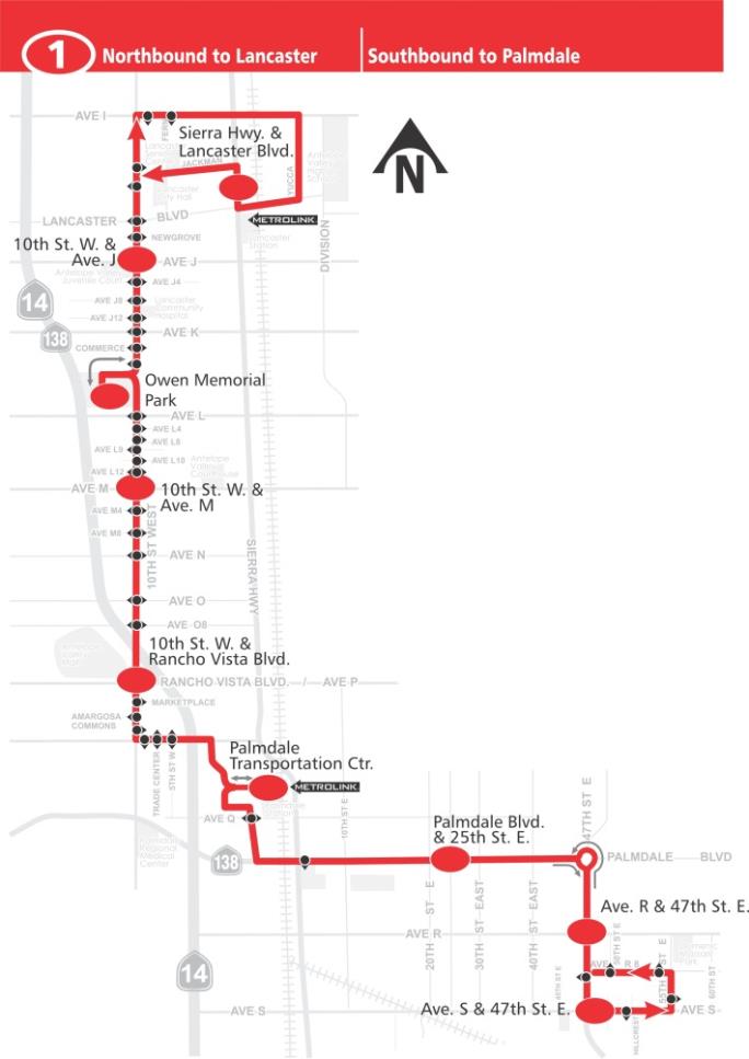 Route 1 Lancaster / Palmdale Map