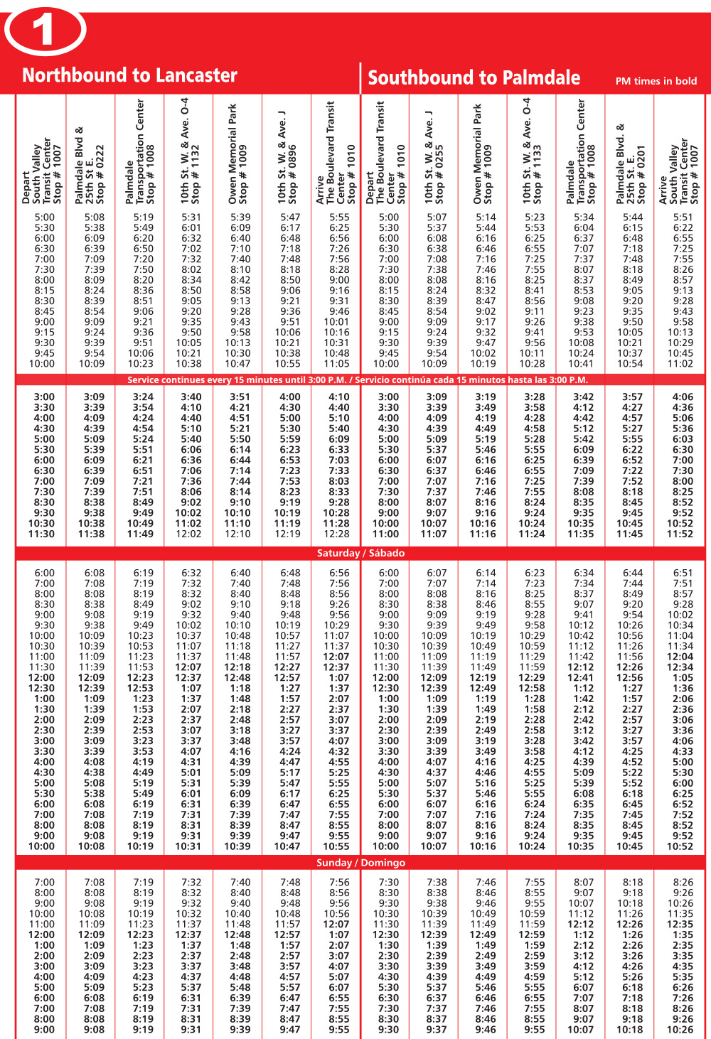 Route 1 Schedule