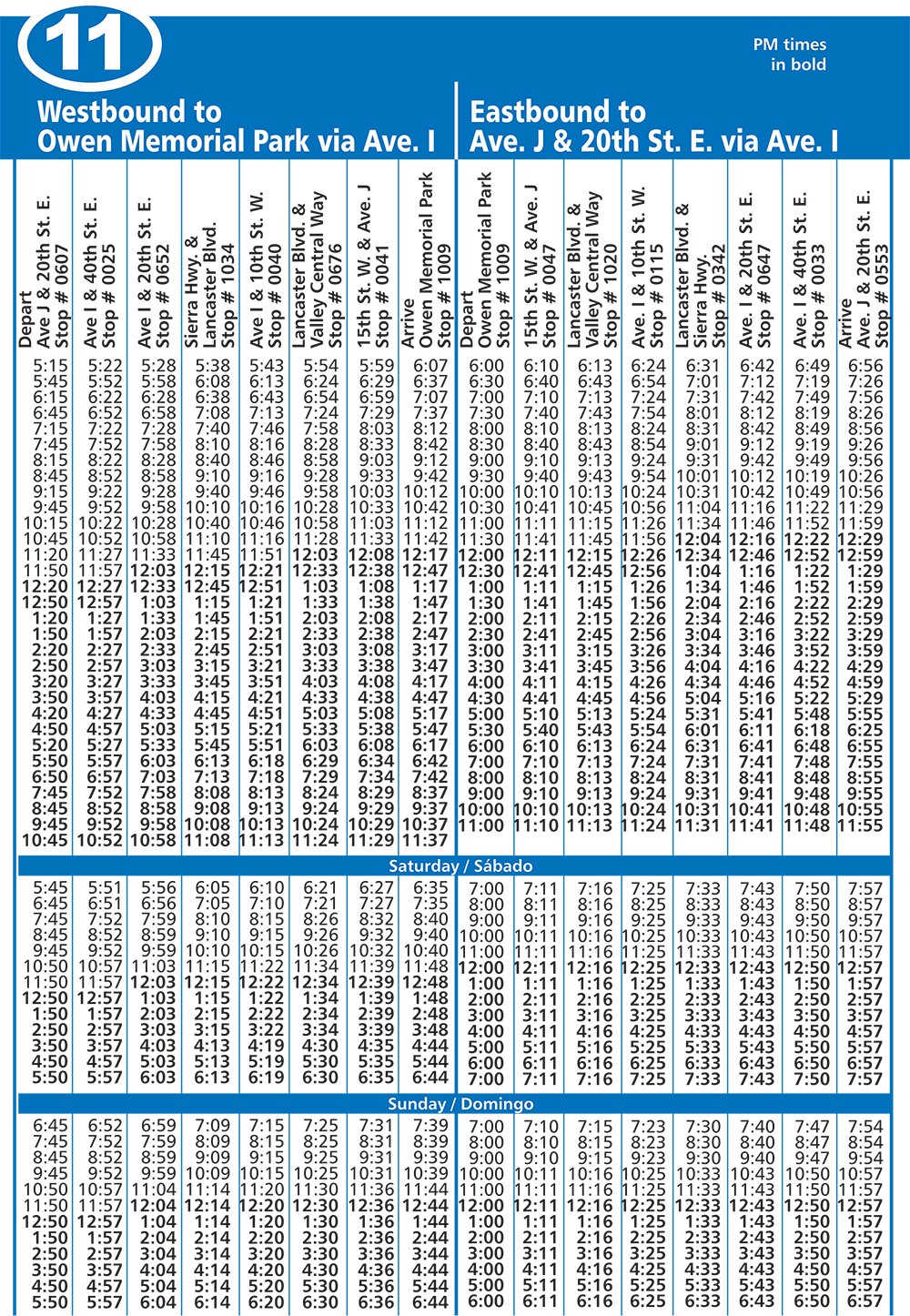 Route 11 East/West Lancaster Schedule