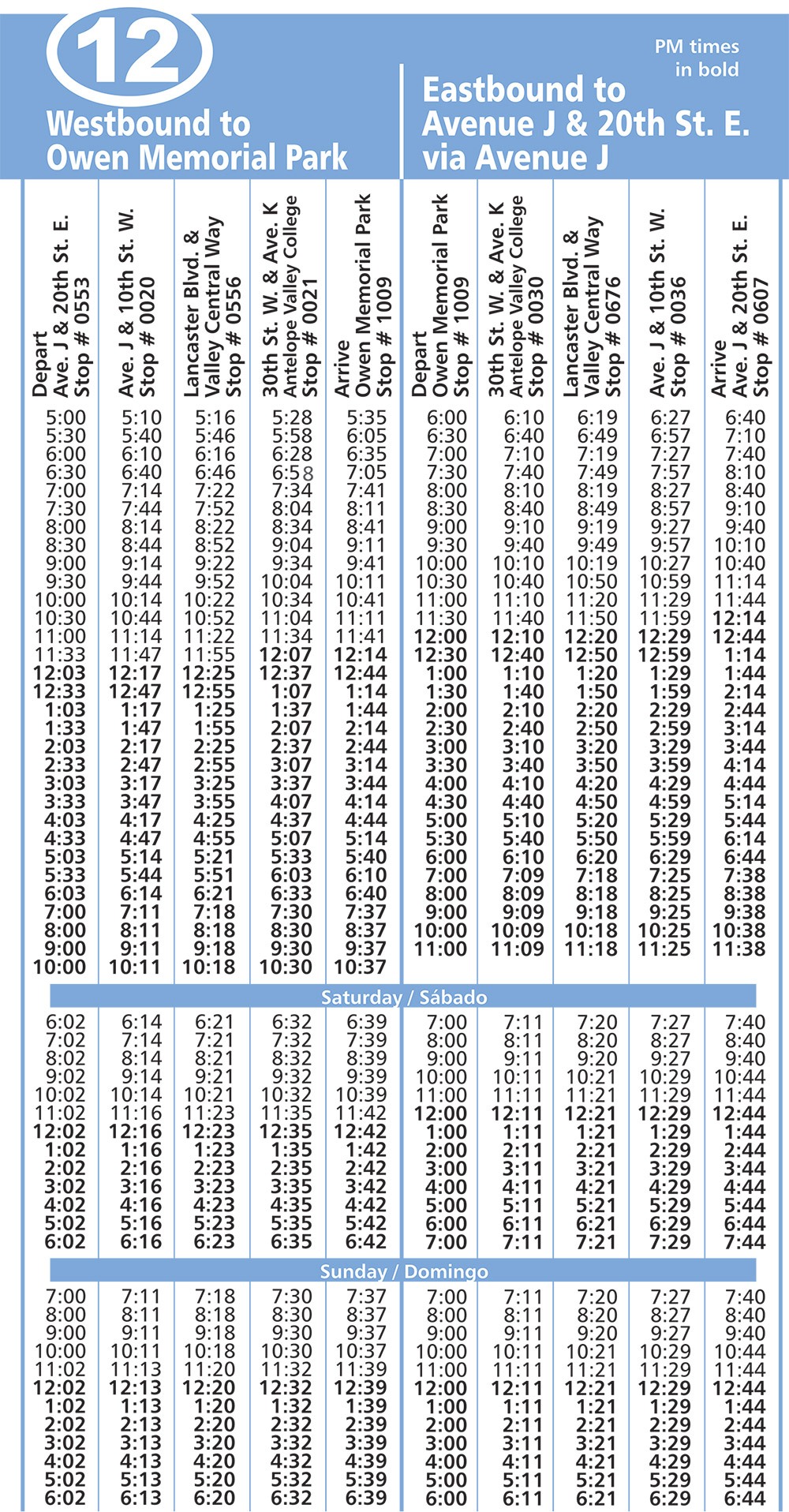 Route 12 Schedule