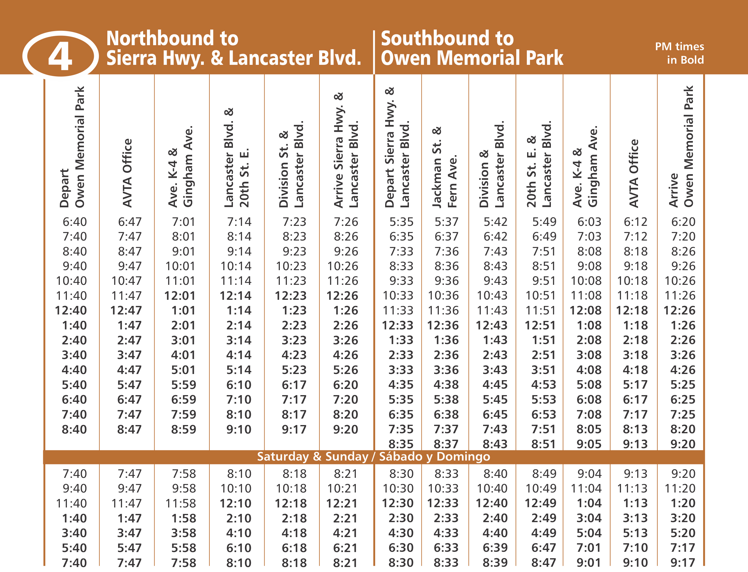 Route 4 Eastside Lancaster Schedule