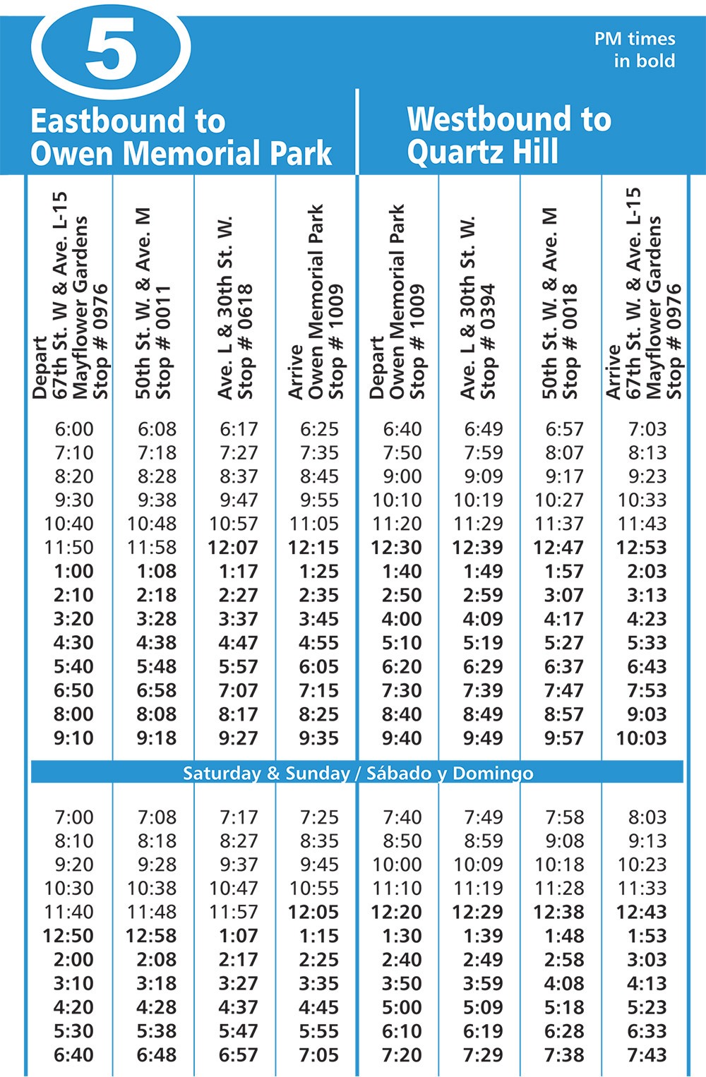 Route 5 Schedule