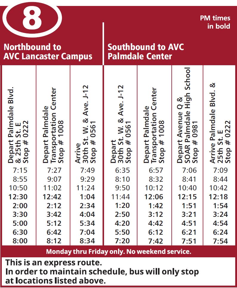 Route 8 Graphic with updated times